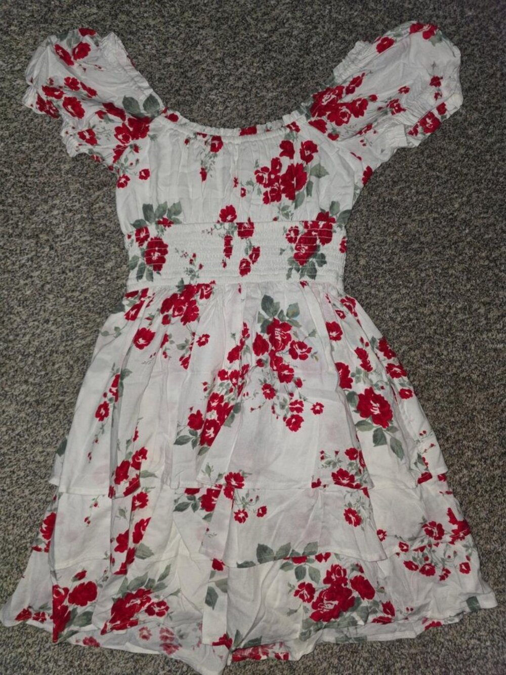 Romper Dress Red White Rose